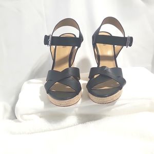 MICHAEL KORS SANDAL BLACK LEATHER Espadrille WEDGE SIZE 8M